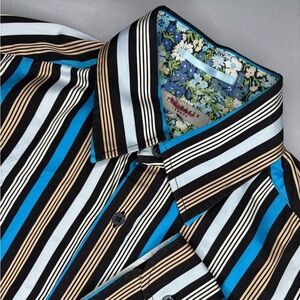 Ted Baker Striped Sateen Finish 100% Cotton Button Down Shirt | Size 2 (S)